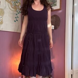 Theory M Eggplant Purple 100% Cotton Womens Midi Dress Fairy Grunge Whimsigoth